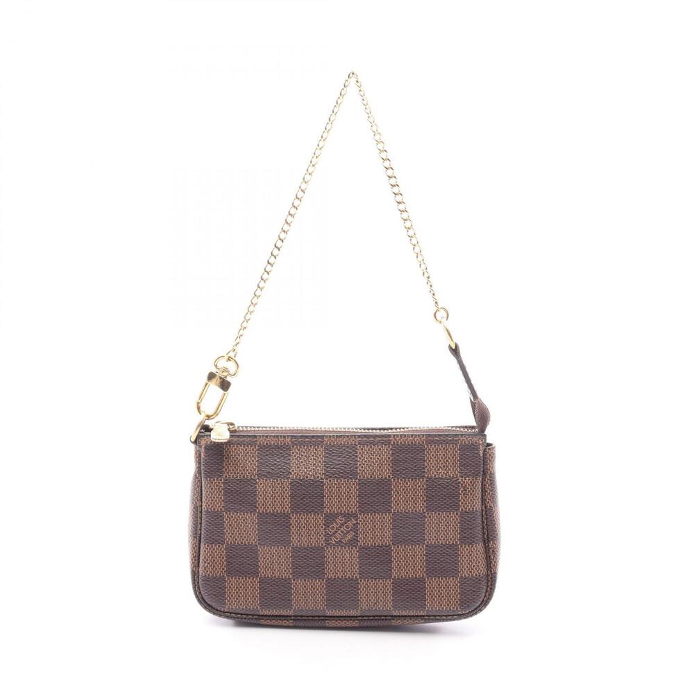 Louis Vuitton Pochette Accessoires Damier Top Bag Canvas Leather Ebene Brown
